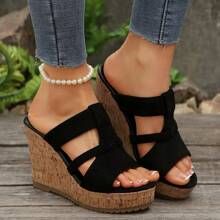 Sandale cu pană cu toc înalt, cu talpă groasă de vară, pentru femei, cu încălțăminte la modă coreeană, sandale cu platformă, imprimeu cu scoarță de copac