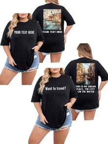 定制文字/照片女式加大码T恤，可个性化定制文字/照片，生日/情人节/周年纪念/圣诞节等场合均可定制，可上传您的照片/朋友/家人/风景照，黑色上衣，女式加大码短袖T恤，节日礼物，春夏服装，圣诞节，女式上衣，闺蜜礼物，周年纪念礼物，派对礼物，篮球服，春夏 - 黑色 - 查看 2