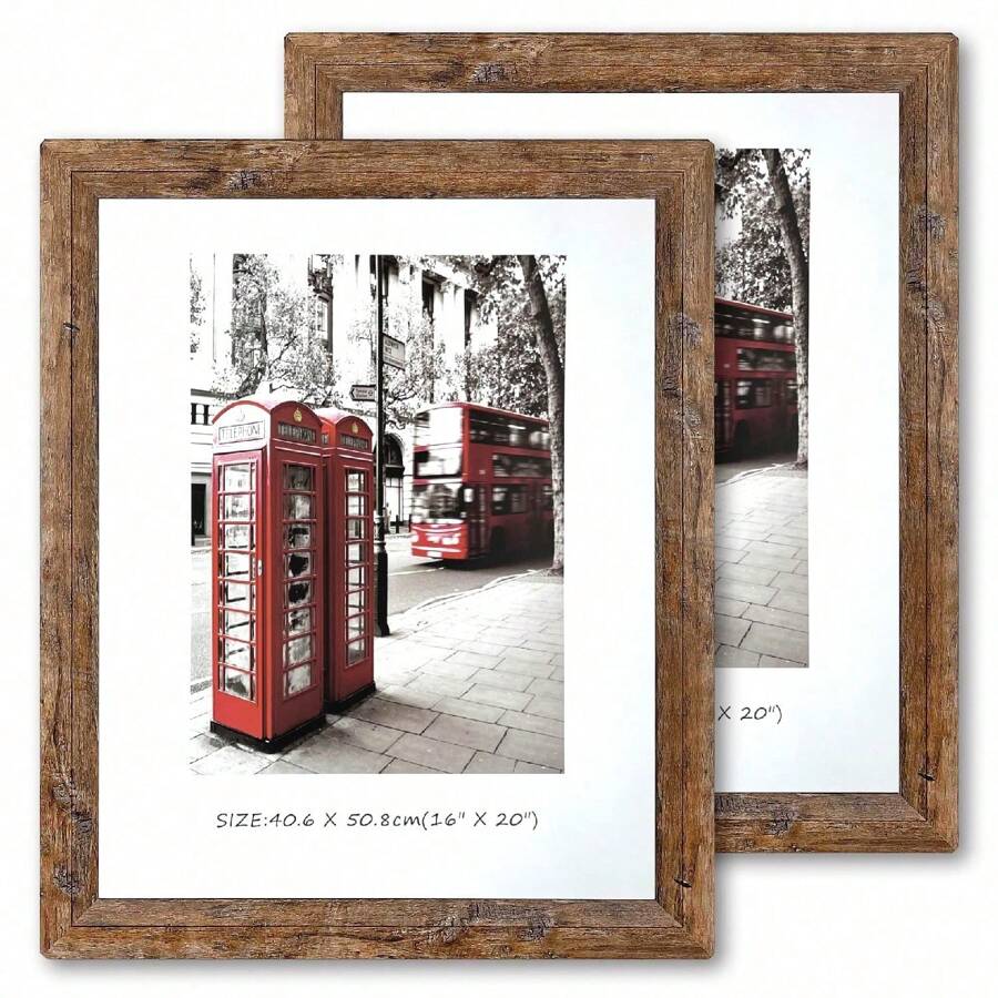 16x20 Picture Frame, Set Of 2 Picture Frames Plexiglass And Composite Wooden Rustic Rounded Corners Poster Frame For Wall Mount With Hanging Hardware(Brown)