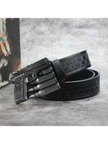 3.7cm Wide Revolver Buckle Western Cowboy Style Bull Head Belt Buckle For Men And Women, Smooth Buckle With Pattern Print And Round Hole Design Halloween Summer, School Fall, Autumn, Halloween - Multicolor - View 53