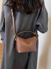 女士仿蛇皮印花纯色 PU 皮革简约风格手提包，时尚百搭