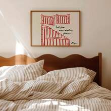1 件卧床印刷横向海报、晚安海报、可爱卧室艺术、手绘素描、趣味艺术印刷、中世纪艺术、乔迁礼物、红米色中性简约床头墙艺术、无框架 - 彩色 - 查看 2