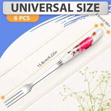 6 件套不锈钢叉子，优雅的花卉设计，耐用的晚餐和甜点叉，可用洗碗机清洗，镜面抛光餐具，持久耐用 - 多顏色 - 查看 4