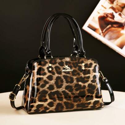 JINSIMAO 豹纹漆皮女士手提包 配吊带/斜挎带