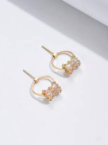 1 Pair Fashionable New Gold-Color Geometric Circle Copper Zirconia Stone Earrings, Stud Earrings For Women, Casual, Holiday, Date