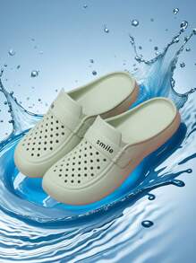 Women's Closed Toe Slip-On Sandals, Lightweight Non-Slip Outdoor Slippers, Fashion Flat Beach Shoes For Summer, Soft Hollow Breathable Mules - Green - View 5