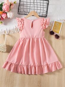 Girls Summer Dress, Young Girl Butterfly Puff Sleeve Splice Dress Suitable For 4-7 Years Old, Outdoor Daily Wear