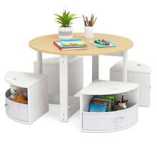 Lifezeal 5 Piece Kids Play Table And Chairs Set Round Nesting Table Toddler Furniture Gray/Natural - Natural - View 9