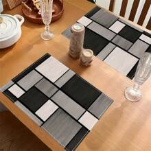 Set de 1/4/6 individuales de lino, manteles rectangulares de 12x18 pulgadas, con patrón geométrico a cuadros en negro y gris, individuales tejidos lavables a máquina para comedor, cocina, fiestas, decoración de cafetería - Multicolor - Ver 5