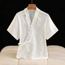 Chinese Style White Embroidered Jacquard Hanfu Top, Spring/Summer