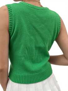 Women's Curve-Hugging Sleeveless Knit Vest Diamond Printing V Neck Tank Tops - Green - View 3