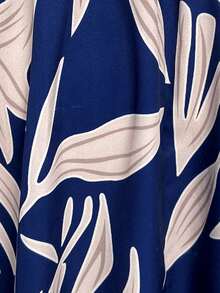 V-Neck Oversized Batwing Sleeve Floral Print Long Sleeve Dress - Navy Blue - View 4