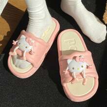 Sanrio Women's Slippers For Indoor Home Use, Anti-Slip Bathroom Shower Sandals. Anti-Slip And Anti-Odor Slippers For Summer Outdoor Wear. Fashionable Cat Design Suitable For All Seasons, Waterproof, Anti-Slip, Deodorizing, Quick Dry, For Indoor And Outdoor Use
