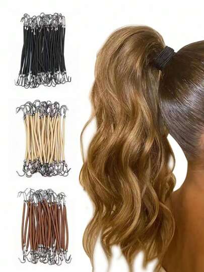 15个装马尾辫橡皮筋弹力钩发圈，加厚造型弹力钩发圈 - 用橡皮筋弹力发圈牢固固定你的马尾辫，适合街头、健身房、发圈、发绳、发饰、头部配饰、橡皮筋发带