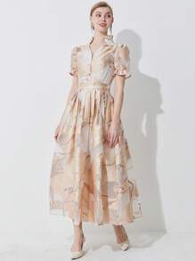 Elegant Party Dress With Jacquard Organza Fabric, Long Dress, Wedding Guest Dress, Prom Dress