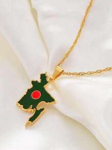 1pc Bangladesh Map Flag Pendant Necklaces, Stainless Steel Bangladeshi Maps Chains Bengali, Unisex Jewelry, Can Be Matched With Your Daily Clothing