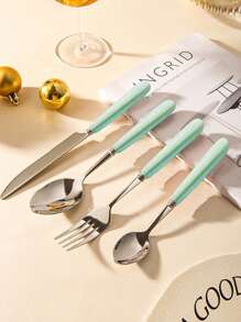 Juego de cubiertos de acero inoxidable de 2/4/12/24 piezas con mango de cerámica - Cuchillo para bistec, cuchara sopera, cuchara de postre y tenedor - Cubiertos creativos, utensilios y accesorios de cocina que incluyen cuchillo, tenedor, cuchara - Perfecto para comidas diarias, fiestas y reuniones festivas - Multicolor - Ver 16