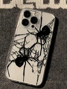 1pc Space Black Spider Graphic Full Coverage TPU Shockproof Phone Case Compatible With IPhone 16, 15, 14, 13, 12, 11 Pro Max, Series - Multicolor - View 4