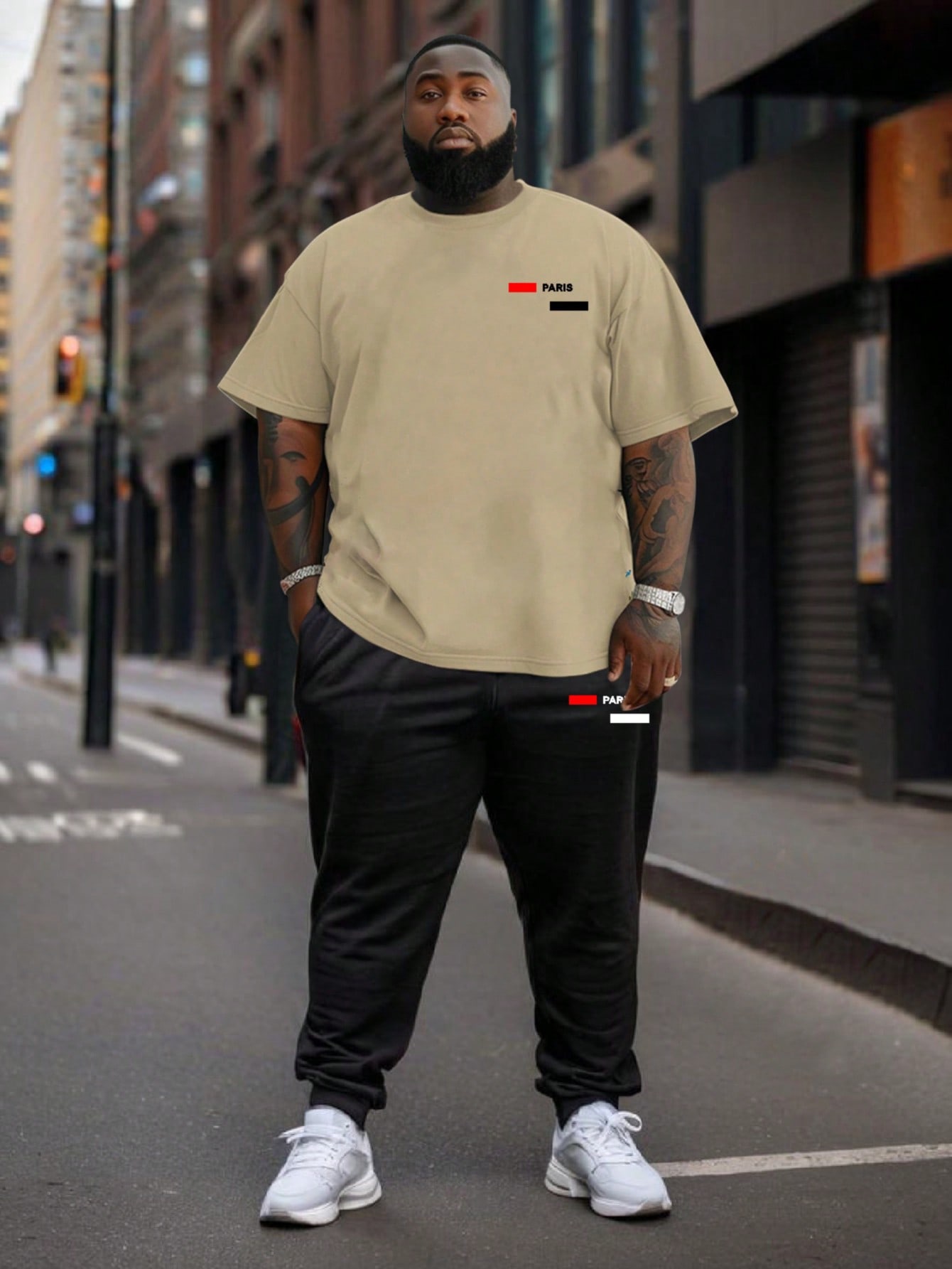 طقم تي شيرت كاجوال بأكمام قصيرة وبنطلون طويل للرجا...