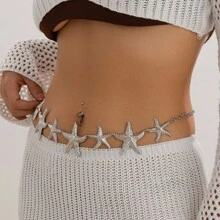 1psc European And American Cross-Border Jewelry Ocean Vacation Wind Starfish Waist Chain Body Sexy Beach Faux Pearl Flower Body Chain