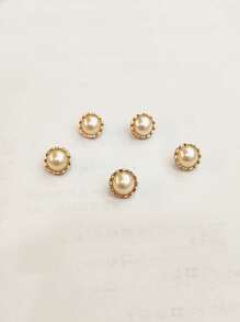 5pcs 1.25cm Round Faux Pearl Color Plastic Buttons With Shank, Luxury Fashion Round Faux Pearl Color Shank Sewing Buttons, Suitable For Decoration On Women's Blouse, Cardigan, Collar And Cuffs