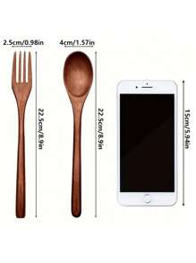 2/5/10 件手工制作可重复使用天然木勺子和叉子，家用饭勺、汤勺和沙拉叉