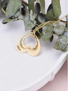 Customizable 18K Gold Heart-Shaped Mother's Day Necklace With Personalized Mother-Daughter Or Mother-Son Names, Double-Layer Personalized Mother's Day Gift - Gold - View 2