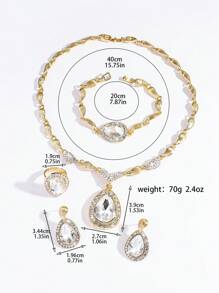 5pcs Women's Copper Alloy Rhinestone Jewelry Set, Wedding Accessories