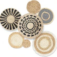 7 款波西米亚风格壁挂篮装饰悬挂式手工海草编织篮壁饰圆形波西米亚风格篮壁饰适用于农舍家庭房间乡村风格装饰桌子，多种尺寸（经典款） - 彩色 - 查看 2