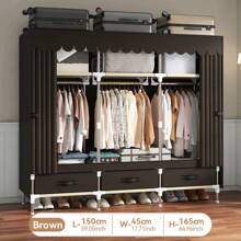 1pc Large Capacity Portable Wardrobe - Easy Assembly, Designed With Multiple Shelves And 3 Drawers, Separate Hanging Area, Storage Organizer Suitable For Home, Room, Apartment, Bedroom Closet Furniture - Multicolor - View 14