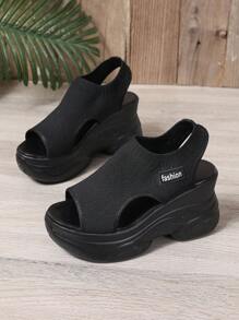 Sandalias de plataforma para mujer, nuevas para el verano 2025, de suela gruesa, versátiles para exteriores, de tacón alto casual y con estilo, livianas, para la playa y vacaciones - Negro - Ver 6
