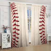 2 stuks honkbal bedrukte gordijnen voor Halloween-huisdecoratie - Rod Pocket-raamdecoratie voor slaapkamer, kantoor, keuken, woonkamer en studeerkamer