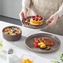 Plates And Bowls Sets, 12 Pieces Modern Stoneware Dinnerware Set For 4 Kitchen Dinner Set Ceramic Dishware Dishes Set Microwave And Dishwasher Safe - Brown - View 6