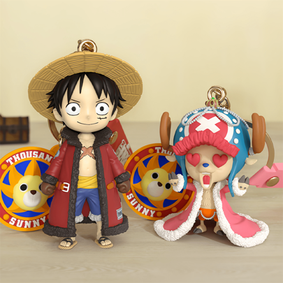 ONE PIECE 2 Stile echter One Piece Figur PVC Puppen Schlüsselanhänger Anhänger Monkey D. Tony Tony Chopper süße Tasche hängende Zubehörteile, Geschenke Piratenkönig Kawaii Anime Figur Puppe Modell Spielzeuge 6-8cm