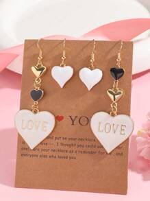 1/2 Pairs Multi-Color Fashion Heart-Shaped Metal LOVE Enamel Pendant Earring Set, Suitable For Women Daily Wear, Valentine's Day Gift,Mom,Mother,Mother's Day,Gift