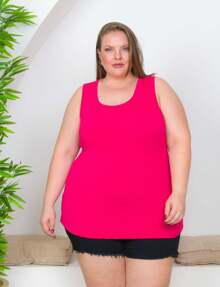 LISBEL Plus Size Tank Top Round Neck Fresh Mesh In Viscolycra Sizes G1 G2 G3 G4 G5 - Pink Rose - View 1