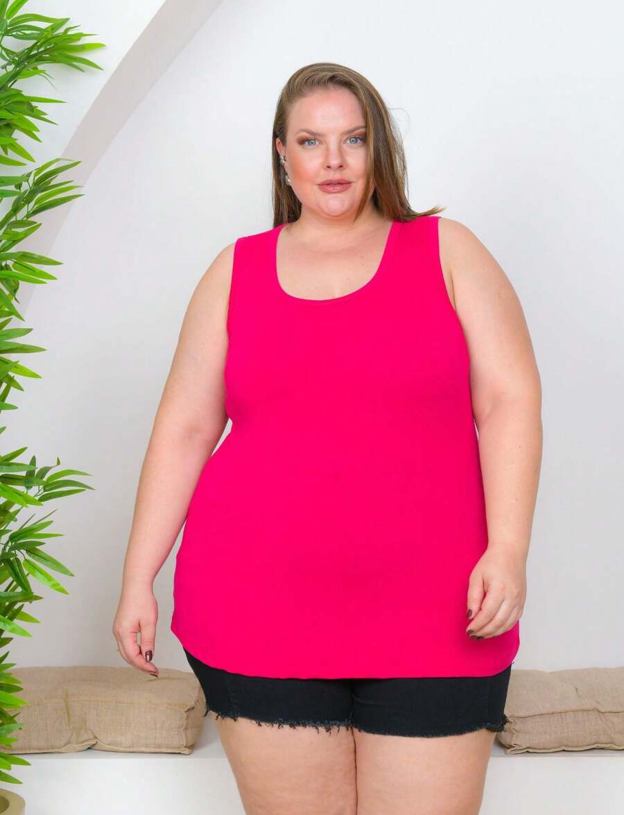 LISBEL Plus Size Tank Top Round Neck Fresh Mesh In Viscolycra Sizes G1 G2 G3 G4 G5 - Pink Rose - View 1