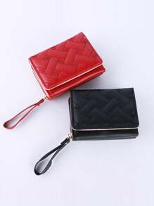 Women Simple Tri-Fold Wallet Zipper Coin Purse Wristlet Quilted Detail Wallet Quilted Pattern Compact Wallet Fashion Credit Card Holder Wallet Purse Wallet Mini Wallet Small Wallet - Multicolor - View 4