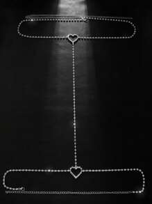 Exaggerated Geometric Rhinestone Double Heart & Claw Chain Leg & Waist Chain, Sexy Body Jewellery For Women