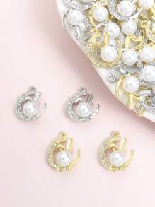 10 piezas de adorables y delicados encantos de luna y conejo con brillantes rhinestones, incrustaciones de perlas falsas - Colgantes de conejito de buenas noches para cadenas de clavícula elegantes, collares, pulseras, aretes y talla grande adornos de cadena - Regalo de fiesta de Pascua para familiares y amigos