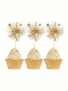 10/20/50 件铝箔烟花纸杯蛋糕装饰生日快乐蛋糕装饰闪光金属丝花饮料搅拌器鸡尾酒食物水果牙签情人节派对用品金色 - 彩色 - 查看 1