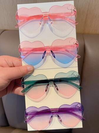 2/4Pcs 2025 Newest Girls Cute Beautiful Classic Double Colors Bowknot Heart Fashion Glasses Children Baby Fashion Glasses Kids Eyewear Great Gift For Kids Girls