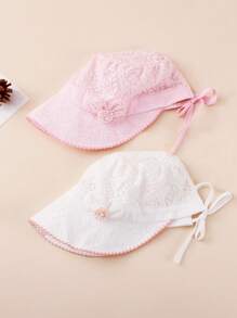 女婴遮阳帽，春夏蕾丝花朵公主风可爱宽檐帽 - 1PC - 查看 7