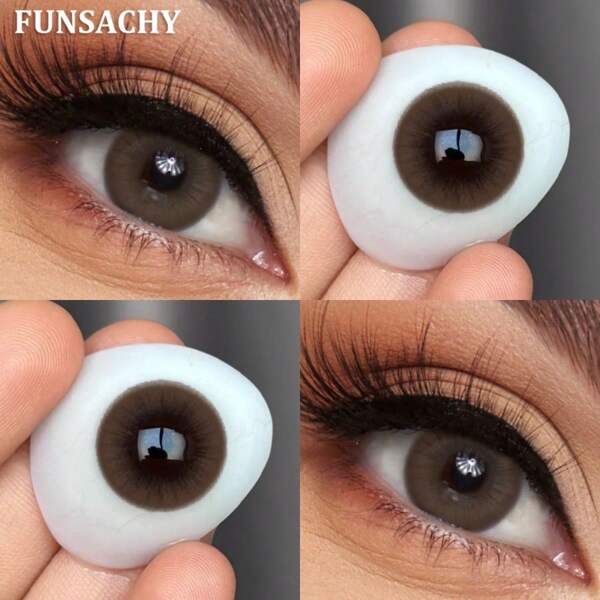 FUNSACHY 1 par de lentes de contacto de color natural para ojos - lente azul, lente gris - lentes de moda de belleza coreana para maquillaje anual