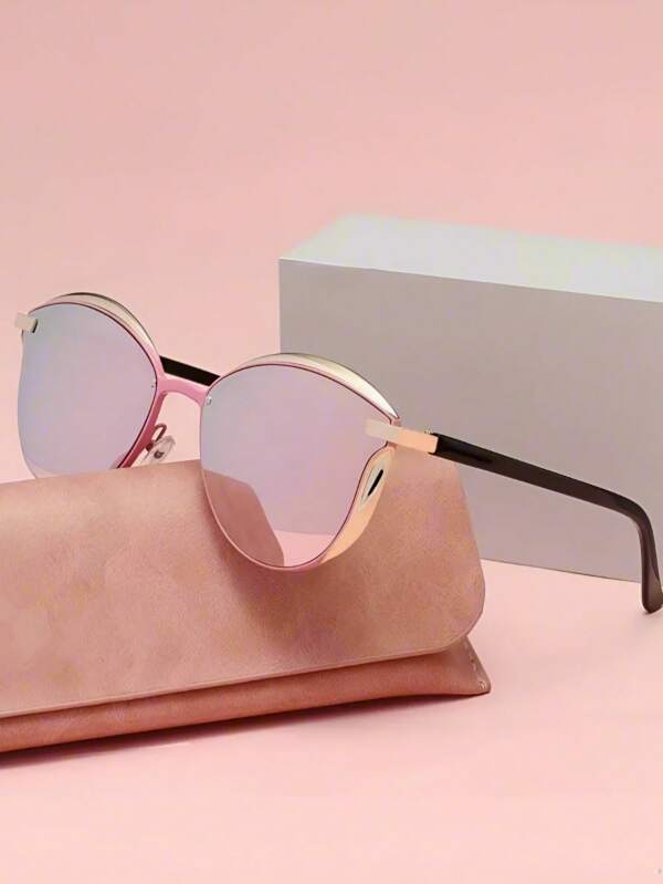 1 par de gafas de moda para mujeres, estilo europeo y americano, redondas retro, con lentes de superficie de espejo colorida, accesorios de playa de alta calidad. Regalo de Navidad, Día de San Valentín para novia. Gafas de moda para verano, playa, exterior, viajes.