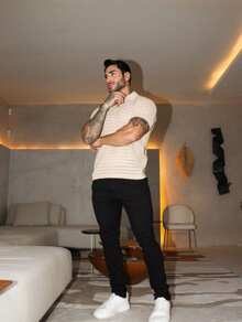 TRICOT DE LUXO Men's Polo Collar Shirt Knit Blouse Summer Spring Men Casual High Quality Immediate Shipping - 米色 - 查看 7