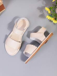 1 Pair Toddler/Little Girls Beige PU Leather Wave Stripe Sandals With Adjustable Strap And Round Toe Design, Suitable For 3-15 Years Old, Casual, Party, Vacation, Spring/Summer - View 3