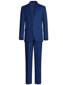 4pcs Tween Boy Suit Set - Jacket, Pants, Tie And Bow Tie - Dusty Blue - View 2