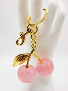 1 件樱桃吊坠，新款大樱桃形水晶吊坠，钥匙扣吊坠，带夹子的闪亮樱桃吊坠钥匙扣，闪亮树脂和金属配件，适用于女士钱包和包