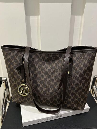 欧美跨境个性大容量字母极简印花手提包女新款菱格通勤单肩包